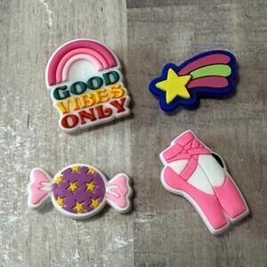 Set of 4 Shoe Charms For Crocs Jibbitz Good Vibes Ballet Candy Shooting Star